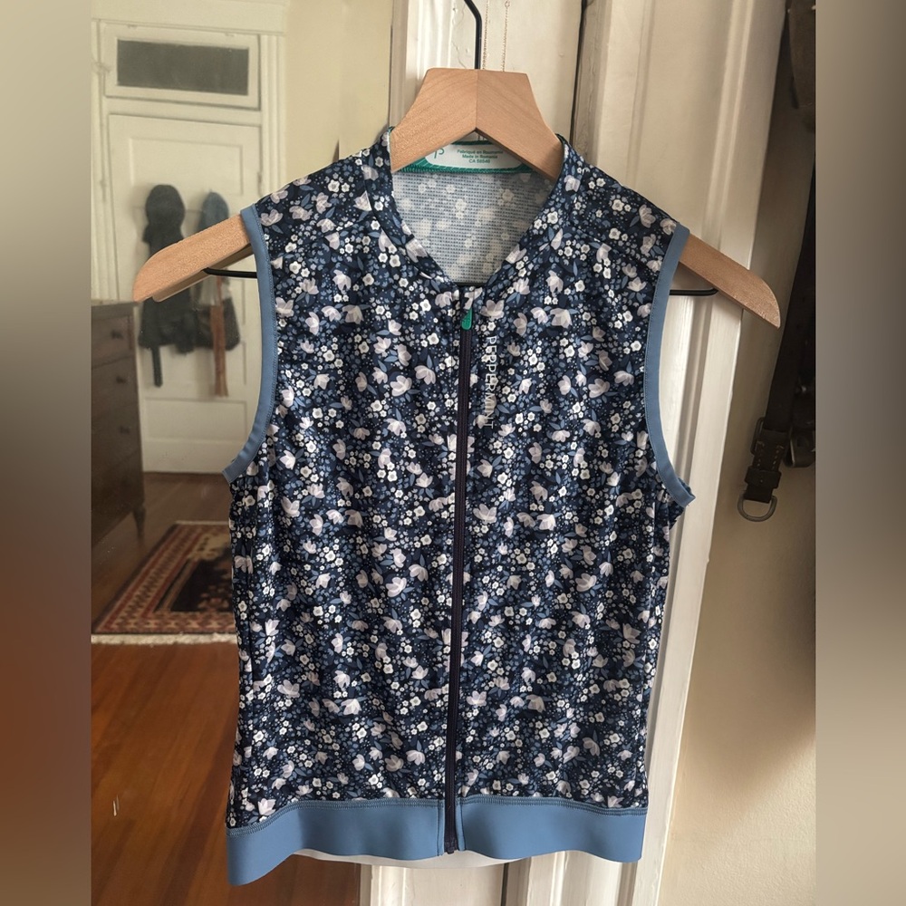 Peppermint Cycling Blue Floral Sleeveless Zip-Up Cycling Jersey
